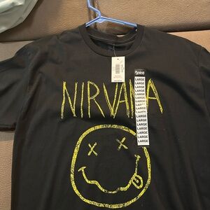 NIRVANA Black Short Sleeve Tee with Yellow Logo